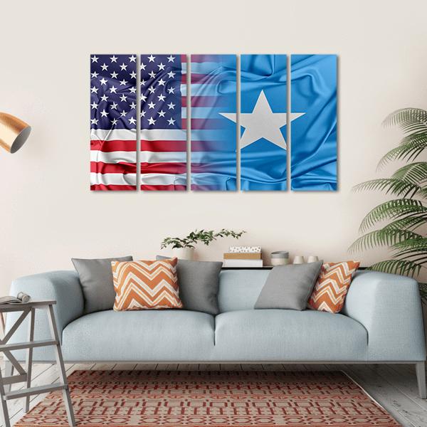 USA And Somalia Flag Canvas Wall Art-5 Horizontal-Gallery Wrap-22" x 12"-Tiaracle