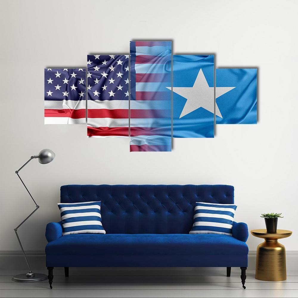 USA And Somalia Flag Canvas Wall Art-5 Star-Gallery Wrap-62" x 32"-Tiaracle