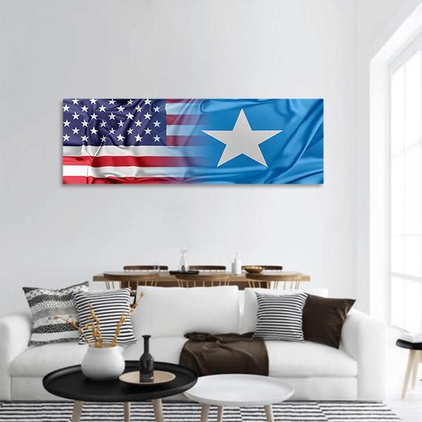 USA and Somalia Flag Panoramic Canvas Wall Art-3 Piece-25" x 08"-Tiaracle