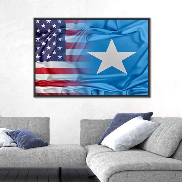 USA and Somalia Flag Panoramic Canvas Wall Art-1 Piece-36" x 12"-Tiaracle
