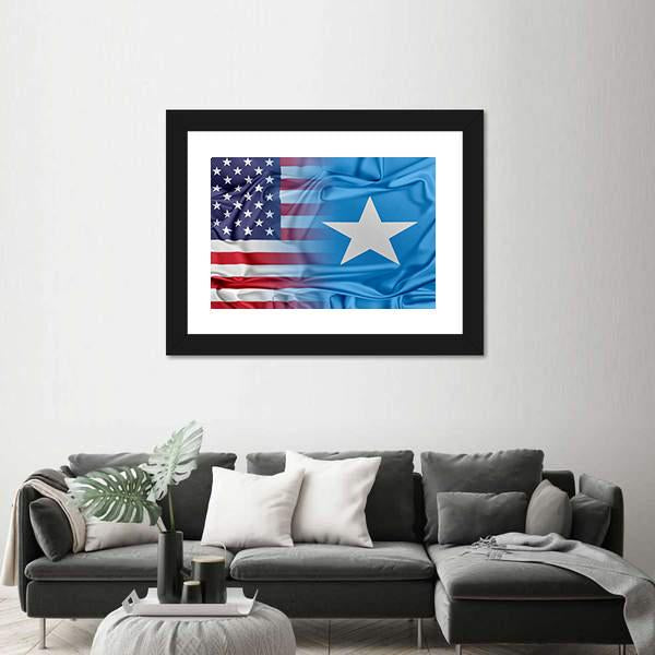 USA and Somalia Flag Panoramic Canvas Wall Art-1 Piece-36" x 12"-Tiaracle