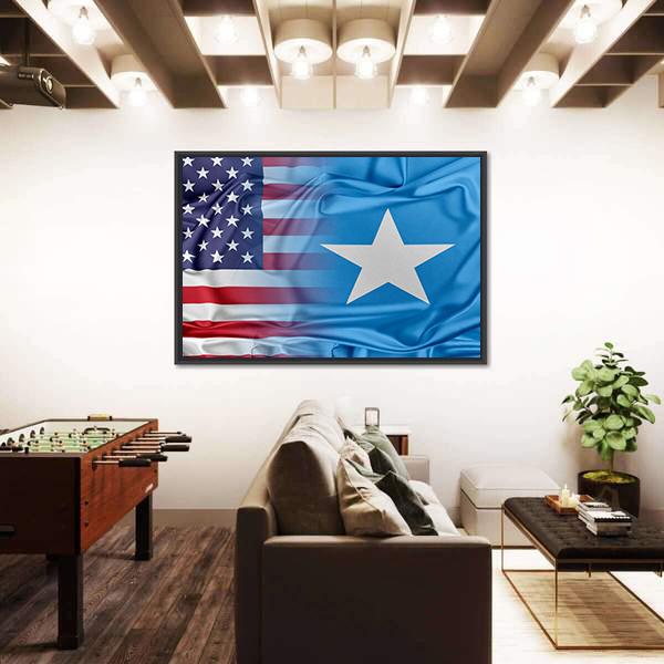 USA and Somalia Flag Panoramic Canvas Wall Art-1 Piece-36" x 12"-Tiaracle
