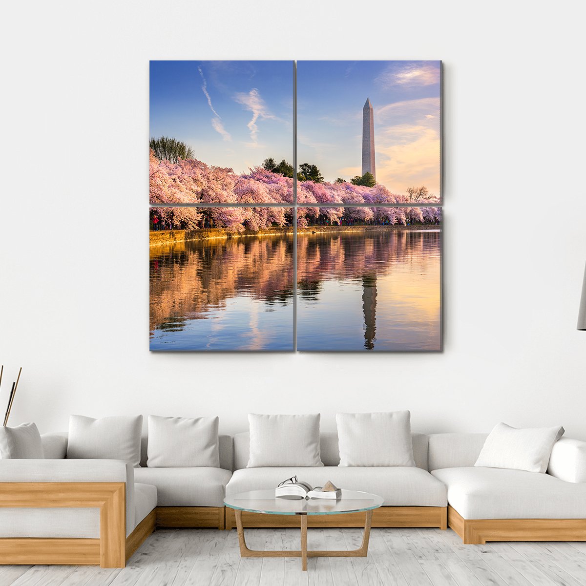 USA At Tidal Basin With Washington Monument Canvas Wall Art-4 Square-Gallery Wrap-17" x 17"-Tiaracle
