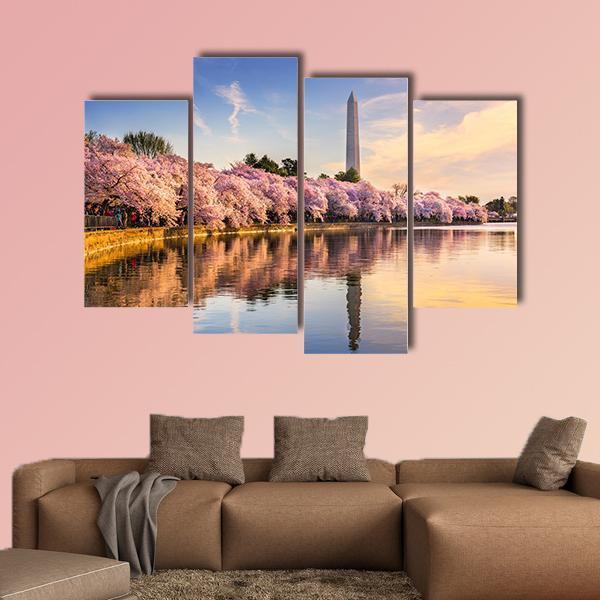 USA At Tidal Basin With Washington Monument Canvas Wall Art-3 Horizontal-Gallery Wrap-37" x 24"-Tiaracle