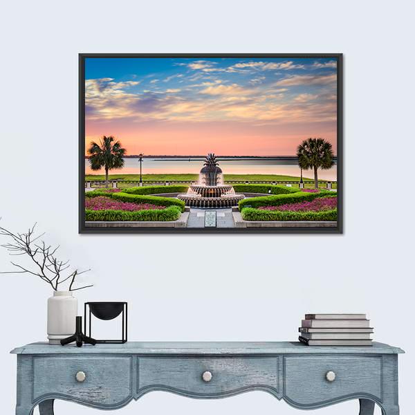 USA At Waterfront Park Canvas Wall Art-1 Piece-Floating Frame-24" x 16"-Tiaracle