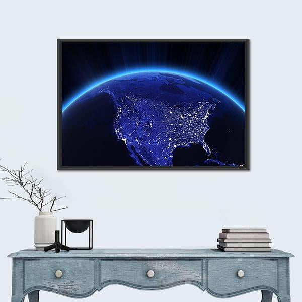 USA City Lights At Night Canvas Wall Art-1 Piece-Floating Frame-24" x 16"-Tiaracle