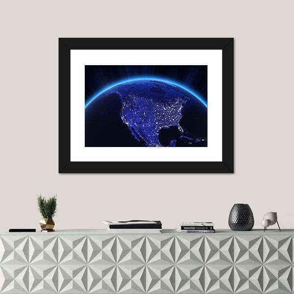 USA City Lights At Night Canvas Wall Art-1 Piece-Framed Print-20" x 16"-Tiaracle