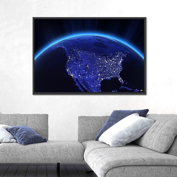 USA City Lights At Night Canvas Wall Art-3 Horizontal-Gallery Wrap-25" x 16"-Tiaracle
