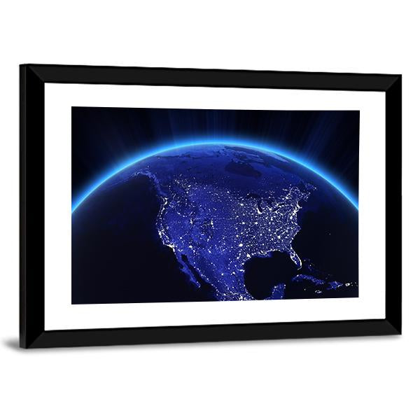 USA City Lights At Night Canvas Wall Art-5 Horizontal-Gallery Wrap-22" x 12"-Tiaracle