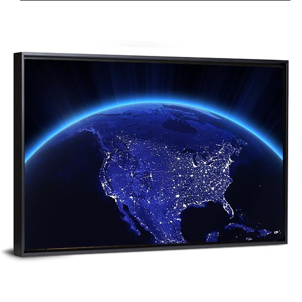 USA City Lights At Night Canvas Wall Art-5 Horizontal-Gallery Wrap-22" x 12"-Tiaracle