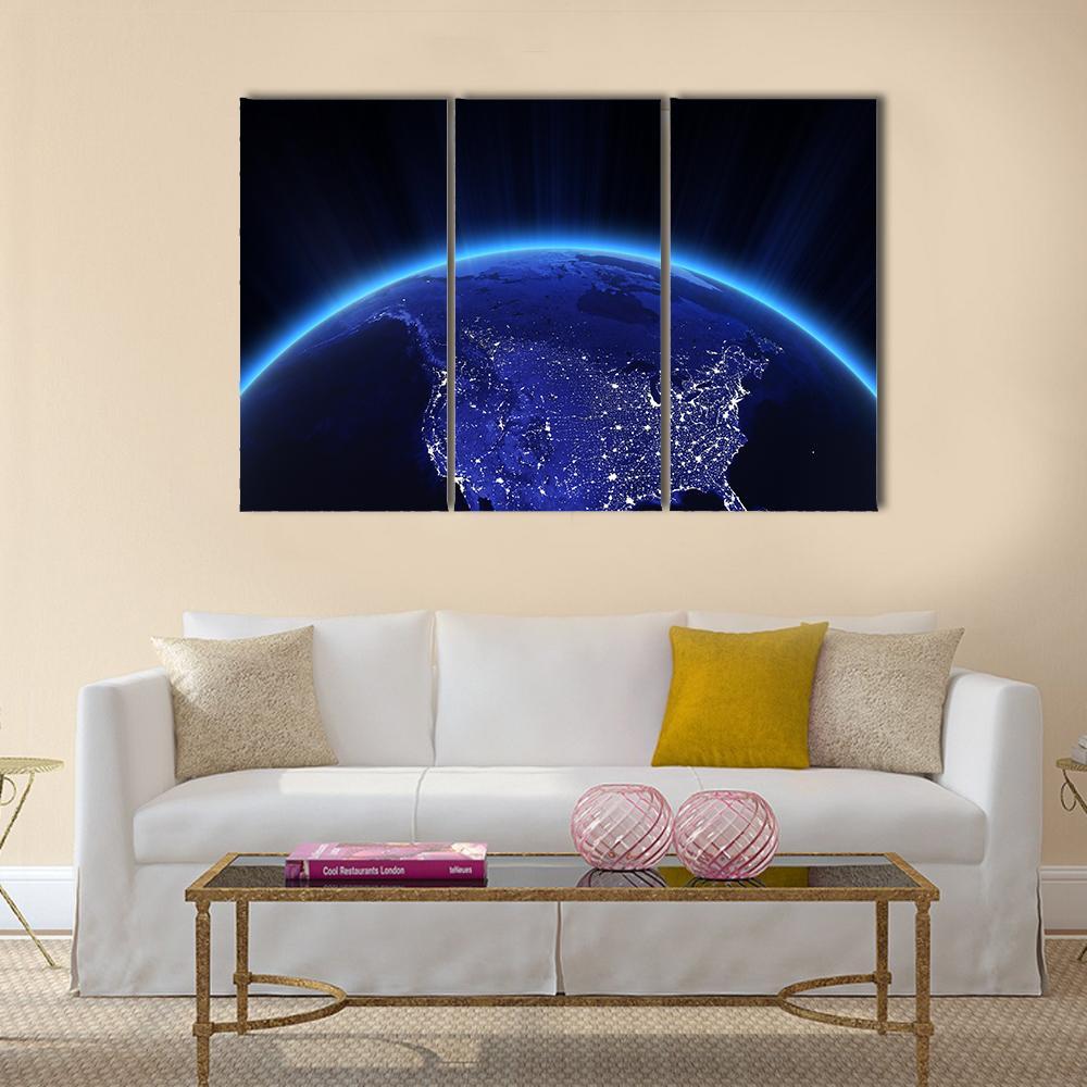 USA City Lights At Night Canvas Wall Art-3 Horizontal-Gallery Wrap-37" x 24"-Tiaracle
