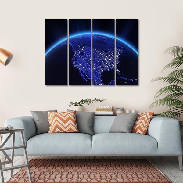 USA City Lights At Night Canvas Wall Art-4 Horizontal-Gallery Wrap-34" x 24"-Tiaracle