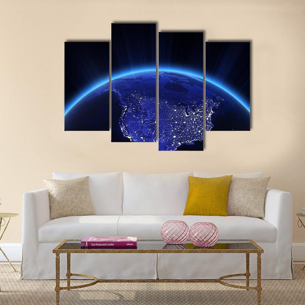 USA City Lights At Night Canvas Wall Art-4 Pop-Gallery Wrap-50" x 32"-Tiaracle