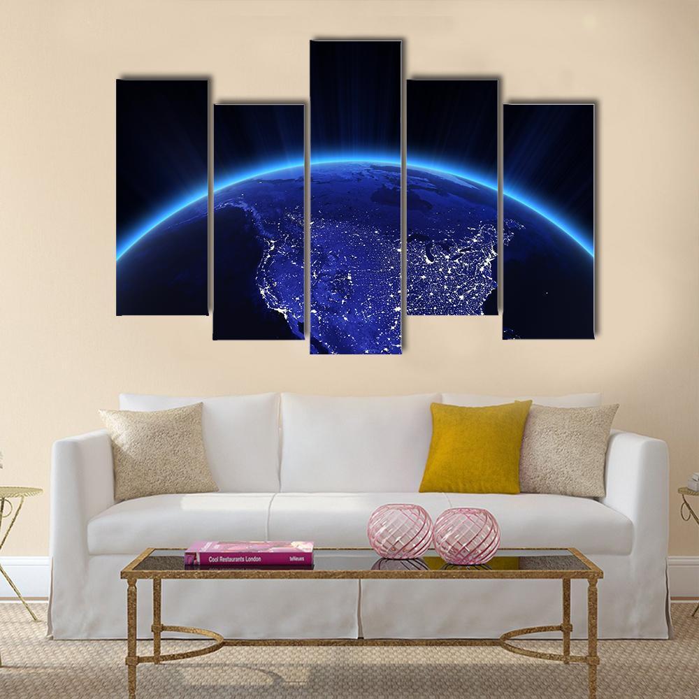 USA City Lights At Night Canvas Wall Art-5 Pop-Gallery Wrap-47" x 32"-Tiaracle