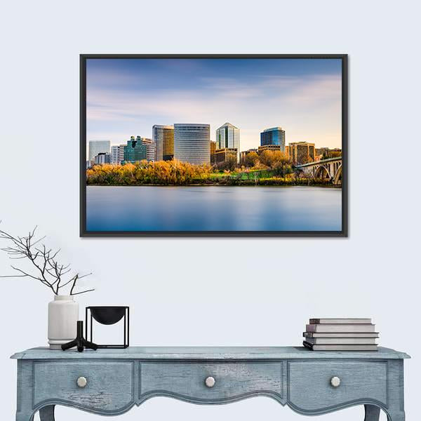 USA City Skyline On Potomac River Canvas Wall Art-1 Piece-Floating Frame-24" x 16"-Tiaracle