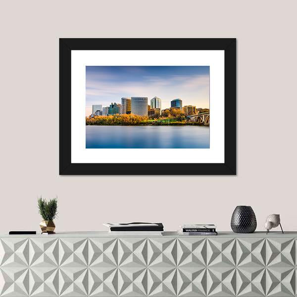 USA City Skyline On Potomac River Canvas Wall Art-1 Piece-Framed Print-20" x 16"-Tiaracle