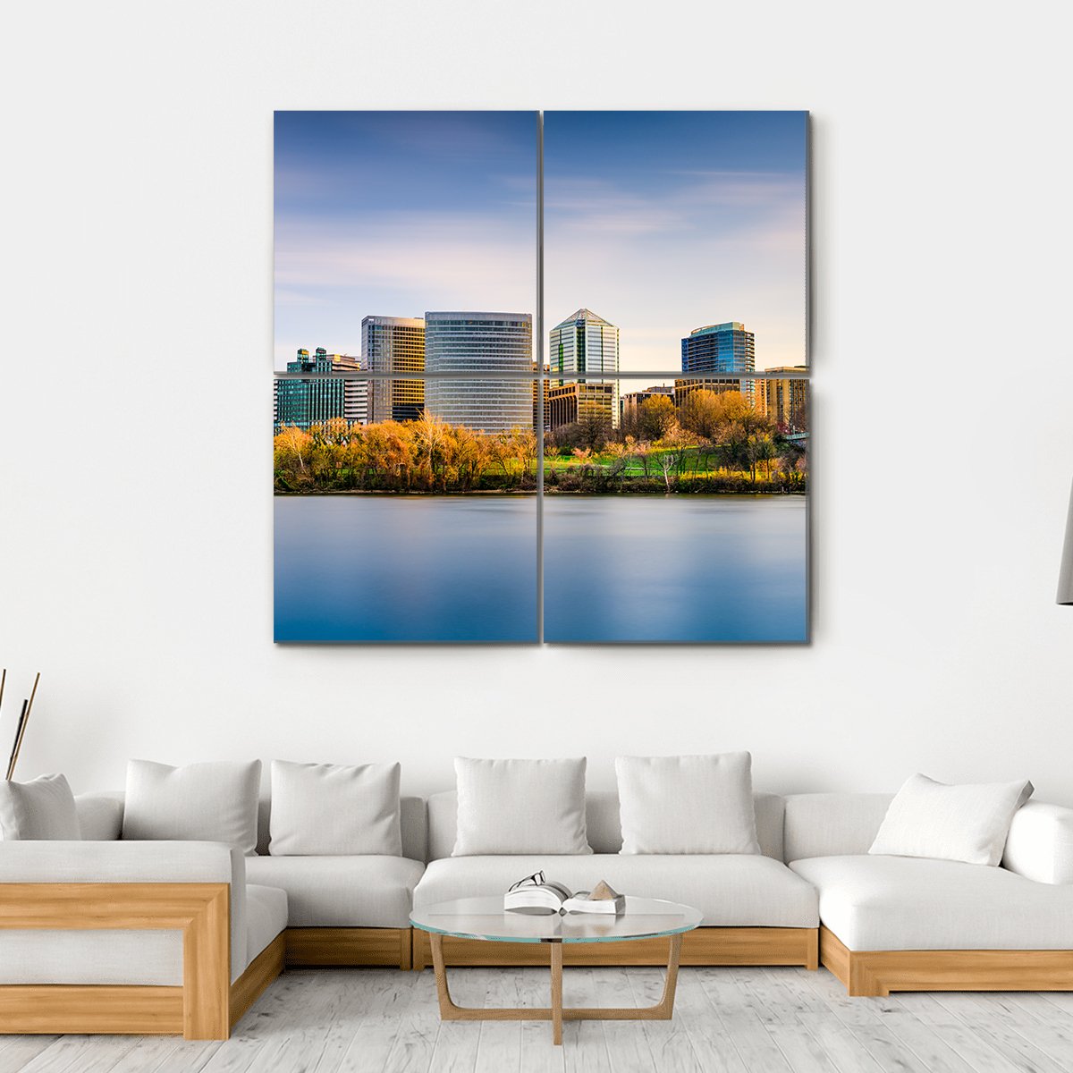 USA City Skyline On Potomac River Canvas Wall Art-4 Square-Gallery Wrap-17" x 17"-Tiaracle