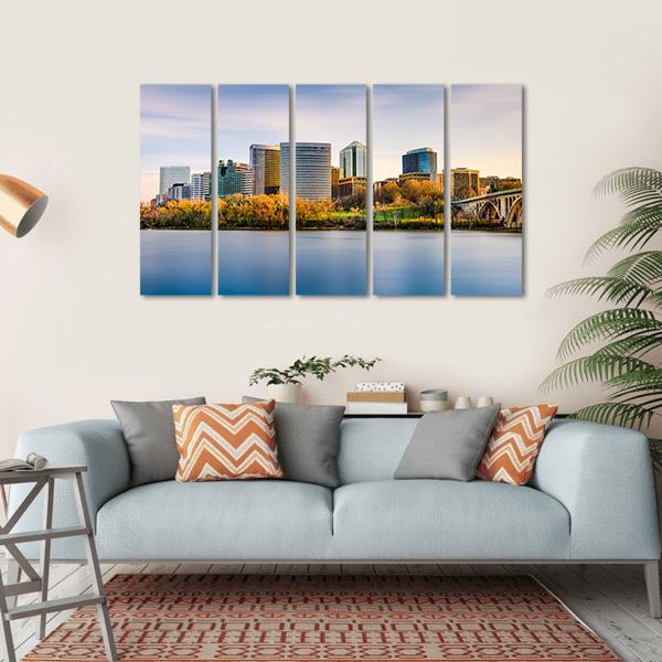 USA City Skyline On Potomac River Canvas Wall Art-5 Horizontal-Gallery Wrap-22" x 12"-Tiaracle
