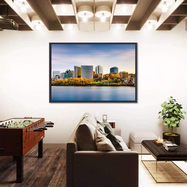 USA City Skyline On Potomac River Canvas Wall Art-3 Horizontal-Gallery Wrap-25" x 16"-Tiaracle