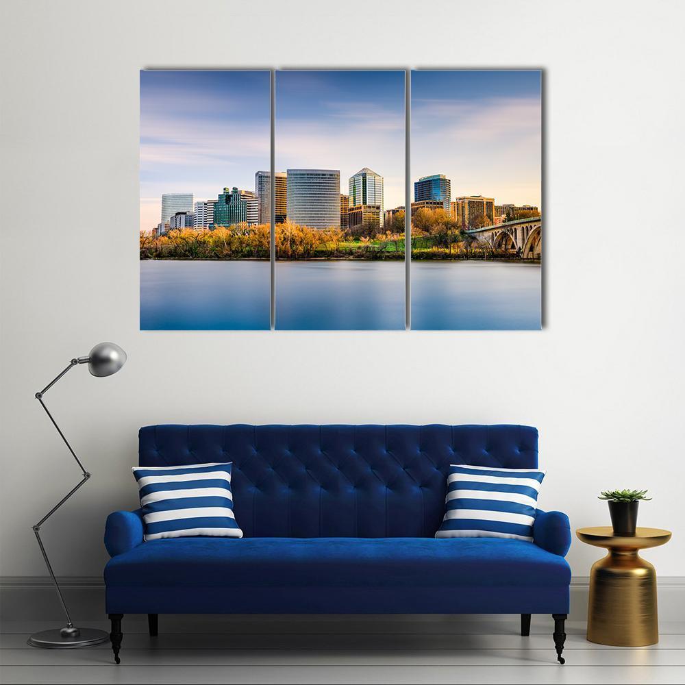 USA City Skyline On Potomac River Canvas Wall Art-3 Horizontal-Gallery Wrap-37" x 24"-Tiaracle