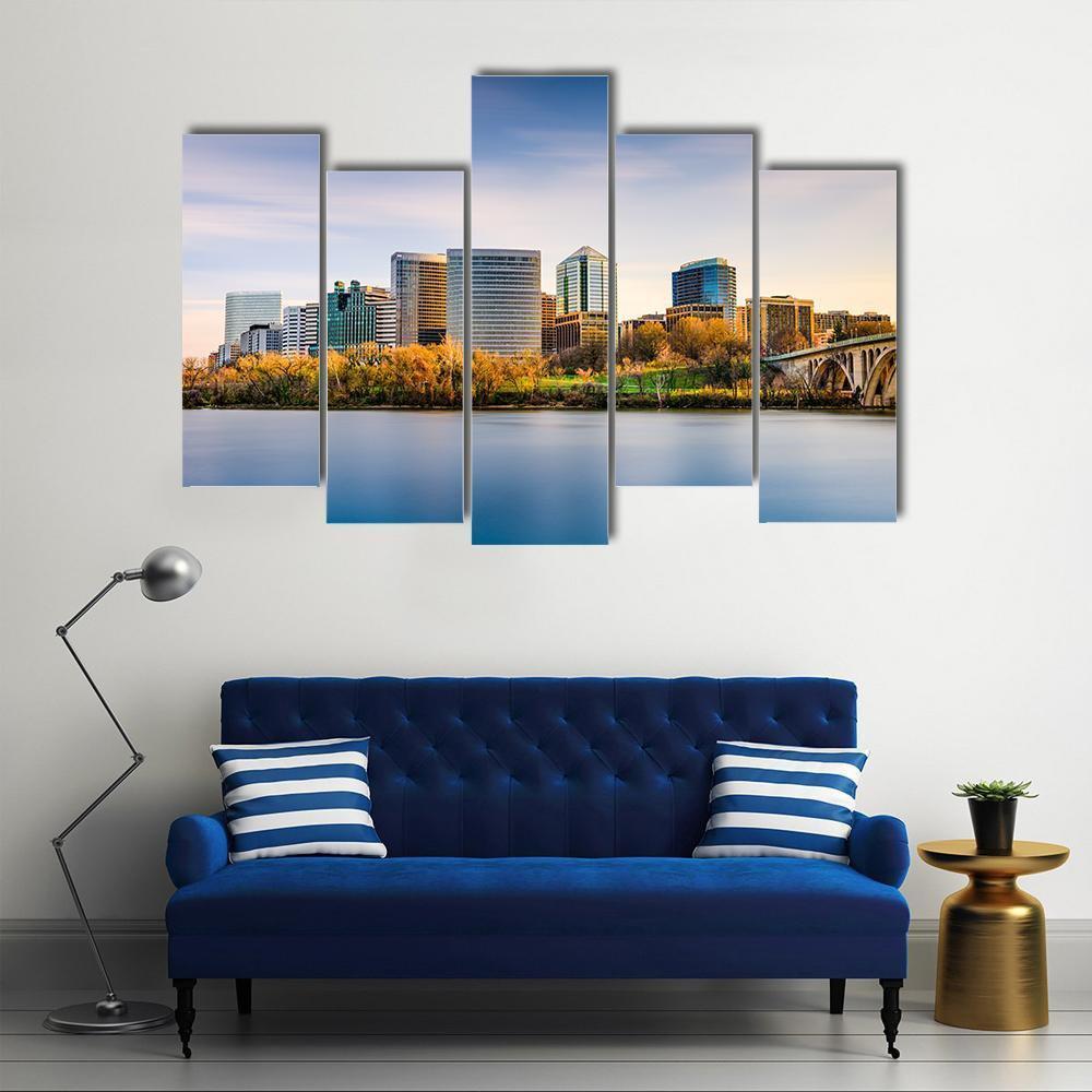 USA City Skyline On Potomac River Canvas Wall Art-5 Pop-Gallery Wrap-47" x 32"-Tiaracle