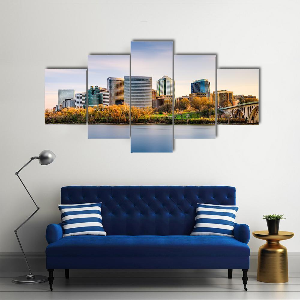 USA City Skyline On Potomac River Canvas Wall Art-5 Star-Gallery Wrap-62" x 32"-Tiaracle