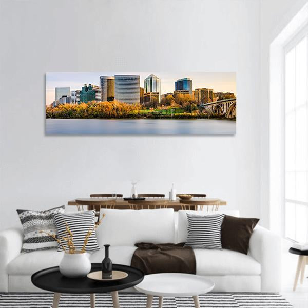 USA City Skyline On The Potomac River Panoramic Canvas Wall Art-3 Piece-25" x 08"-Tiaracle