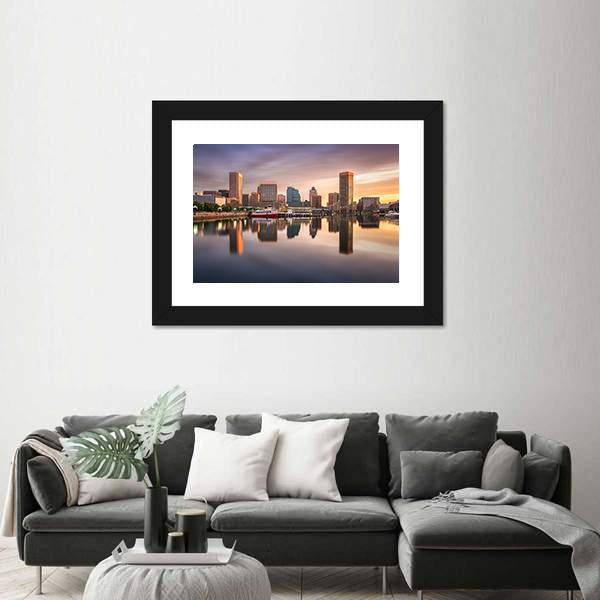USA Skyline At The Inner Harbor Canvas Wall Art-3 Horizontal-Gallery Wrap-25" x 16"-Tiaracle