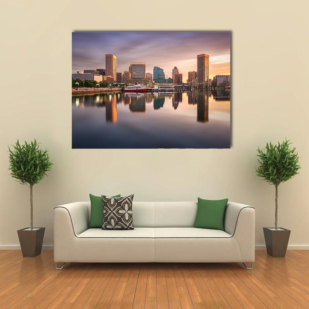 USA Skyline At The Inner Harbor Canvas Wall Art-1 Piece-Gallery Wrap-48" x 32"-Tiaracle