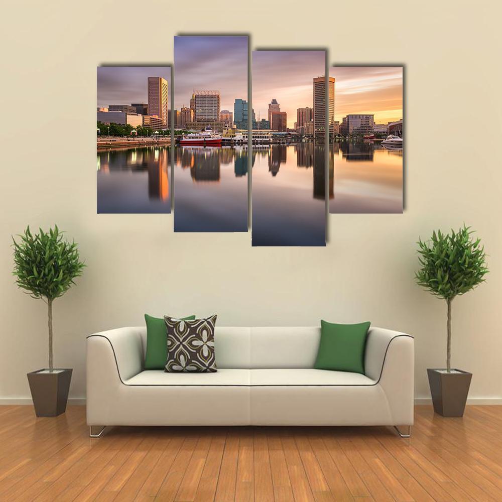 USA Skyline At The Inner Harbor Canvas Wall Art-4 Pop-Gallery Wrap-50" x 32"-Tiaracle