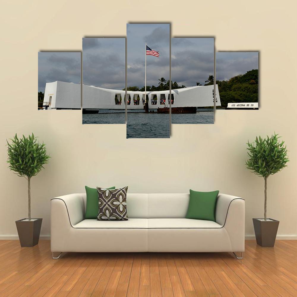 USS Arizona Memorial Pearl Harbor Canvas Wall Art-5 Star-Gallery Wrap-62" x 32"-Tiaracle