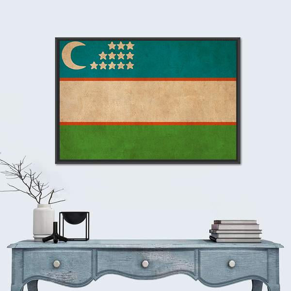 Uzbekistan Flag Canvas Wall Art-1 Piece-Floating Frame-24" x 16"-Tiaracle