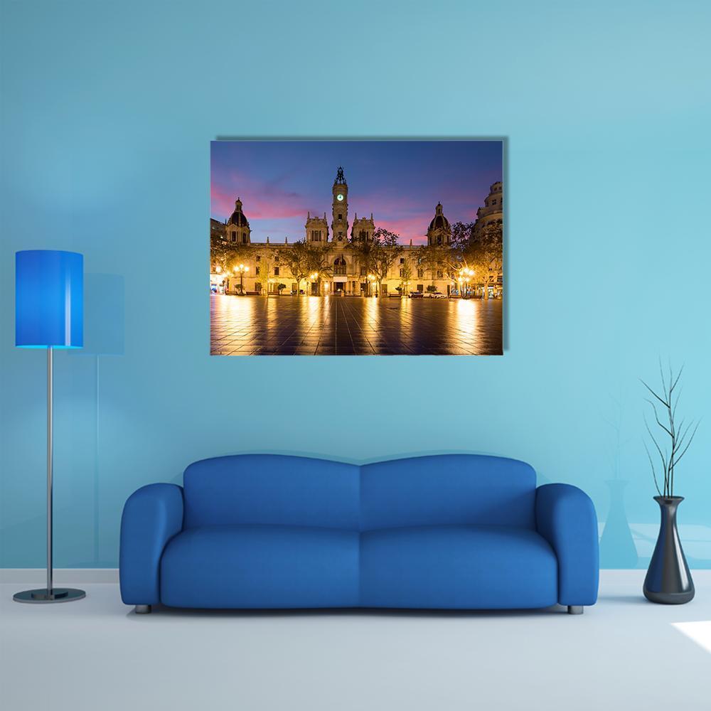 Valencia City Hall In Spain Canvas Wall Art-4 Horizontal-Gallery Wrap-34" x 24"-Tiaracle