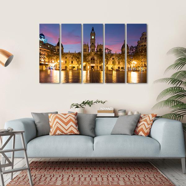 Valencia City Hall In Spain Canvas Wall Art-5 Horizontal-Gallery Wrap-22" x 12"-Tiaracle