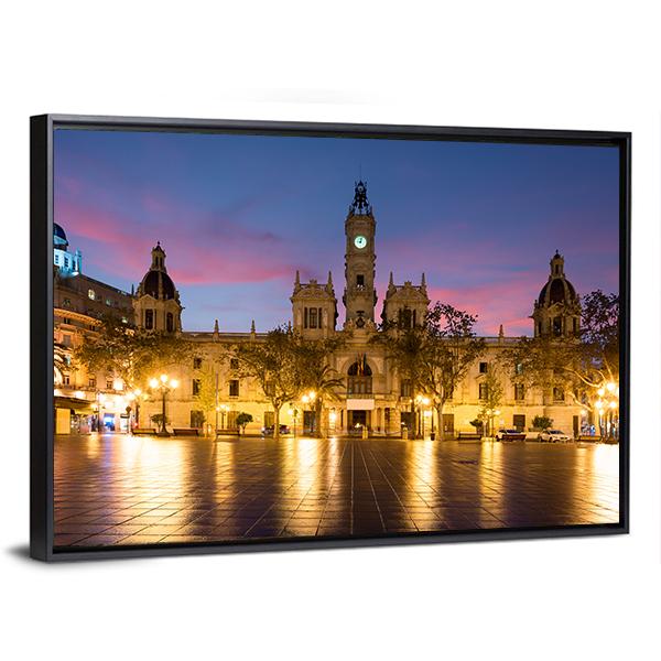 Valencia City Hall In Spain Canvas Wall Art-3 Horizontal-Gallery Wrap-25" x 16"-Tiaracle