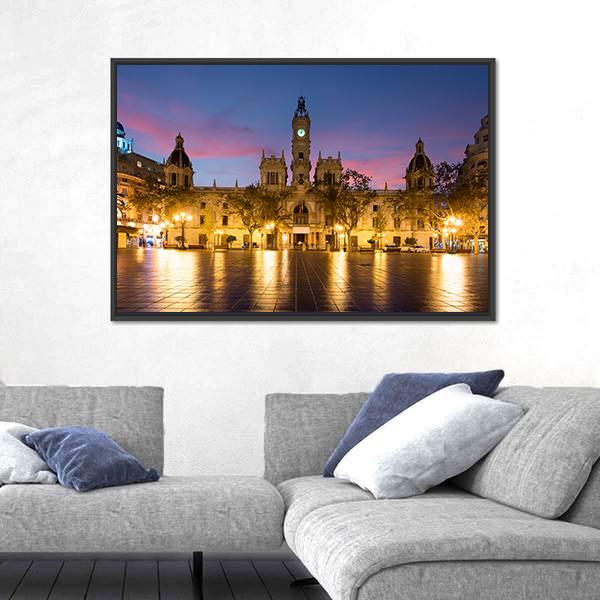 Valencia City Hall In Spain Canvas Wall Art-3 Horizontal-Gallery Wrap-25" x 16"-Tiaracle