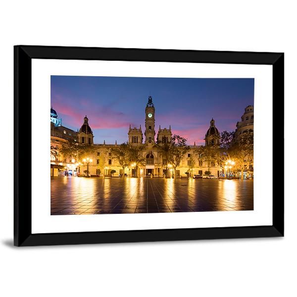 Valencia City Hall In Spain Canvas Wall Art-3 Horizontal-Gallery Wrap-25" x 16"-Tiaracle