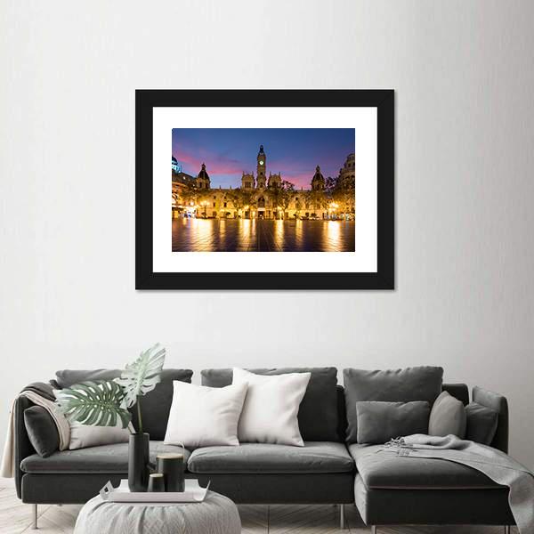 Valencia City Hall In Spain Canvas Wall Art-3 Horizontal-Gallery Wrap-25" x 16"-Tiaracle