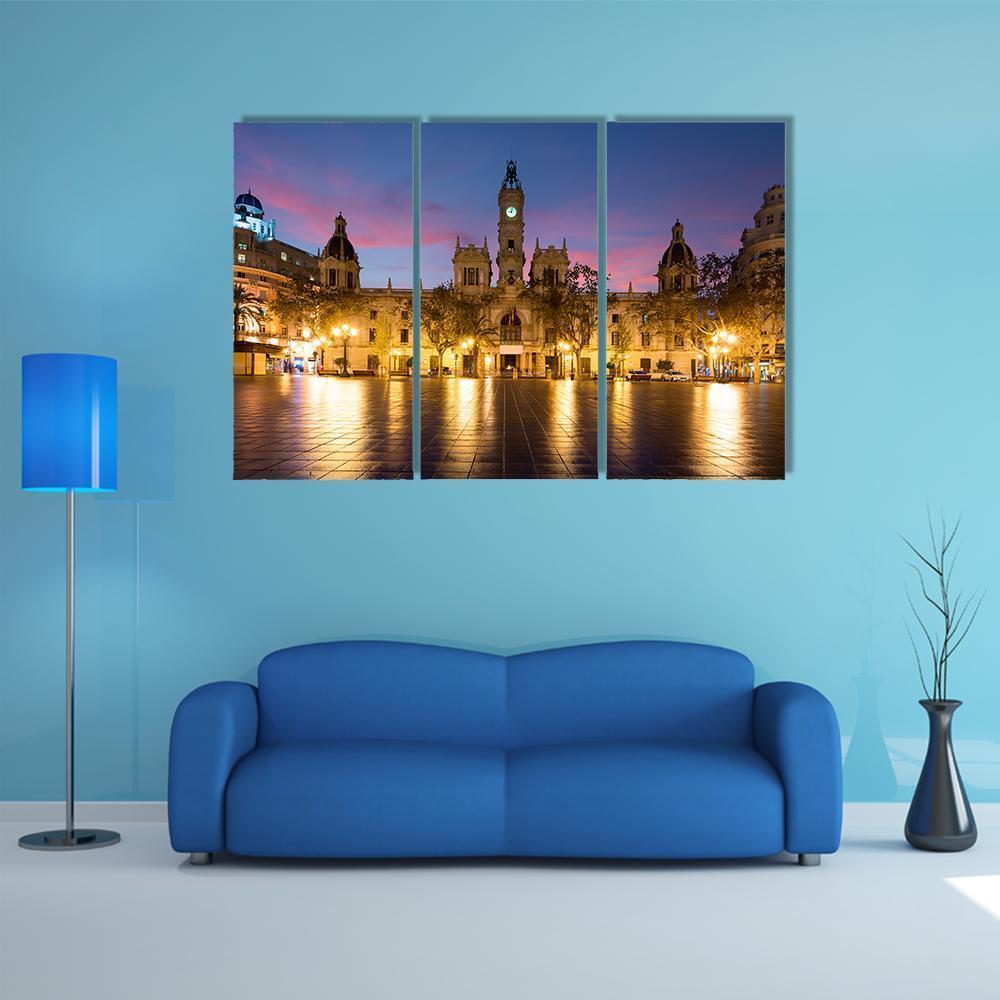 Valencia City Hall In Spain Canvas Wall Art-3 Horizontal-Gallery Wrap-37" x 24"-Tiaracle