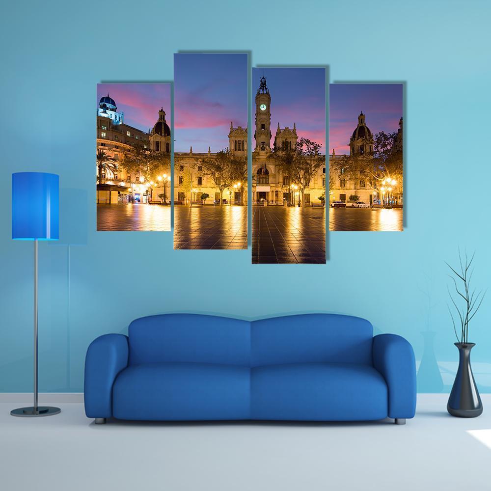 Valencia City Hall In Spain Canvas Wall Art-4 Pop-Gallery Wrap-50" x 32"-Tiaracle