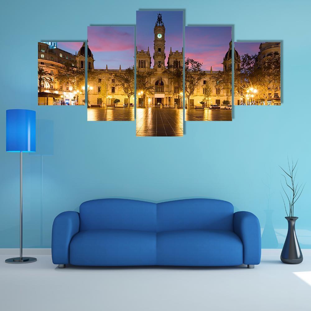 Valencia City Hall In Spain Canvas Wall Art-5 Star-Gallery Wrap-62" x 32"-Tiaracle