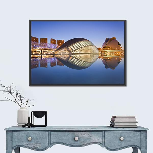 Valencia's City Of Arts And Science Museum Canvas Wall Art-1 Piece-Floating Frame-24" x 16"-Tiaracle