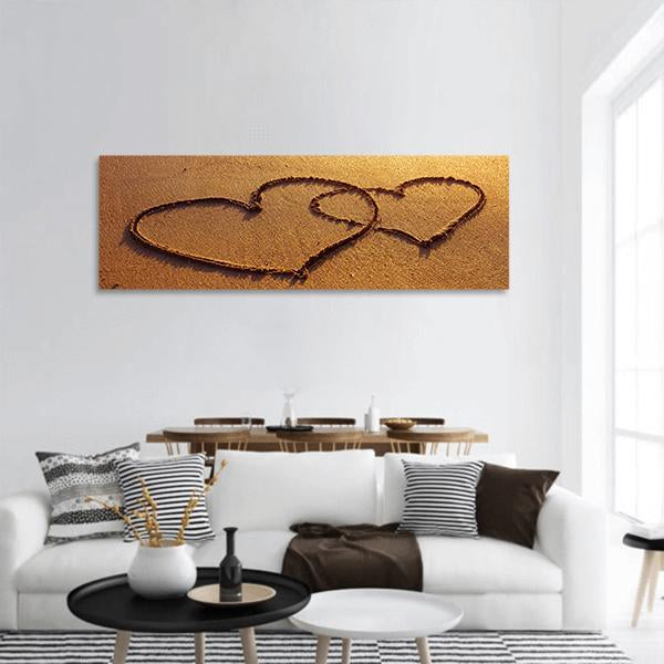 Valentine's Day Greetings On Sand Panoramic Canvas Wall Art-3 Piece-25" x 08"-Tiaracle