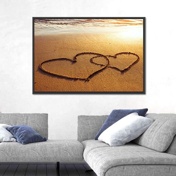 Valentine's Day Greetings On Sand Panoramic Canvas Wall Art-1 Piece-36" x 12"-Tiaracle