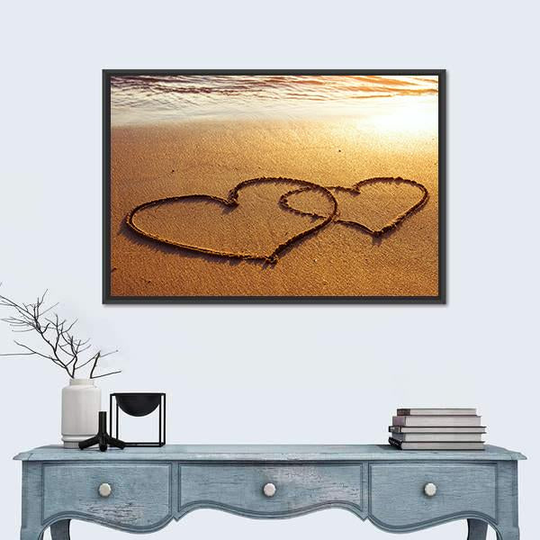 Valentine's Day Greetings On Sand Panoramic Canvas Wall Art-1 Piece-36" x 12"-Tiaracle