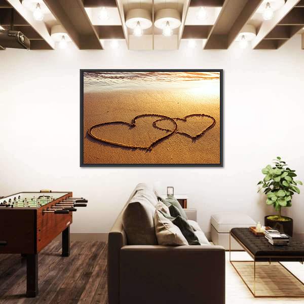 Valentine's Day Greetings On Sand Panoramic Canvas Wall Art-1 Piece-36" x 12"-Tiaracle
