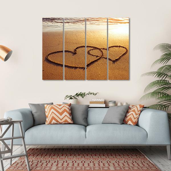 Valentine's Day Greetings On The Sand Two Hearts Canvas Wall Art-4 Horizontal-Gallery Wrap-34" x 24"-Tiaracle