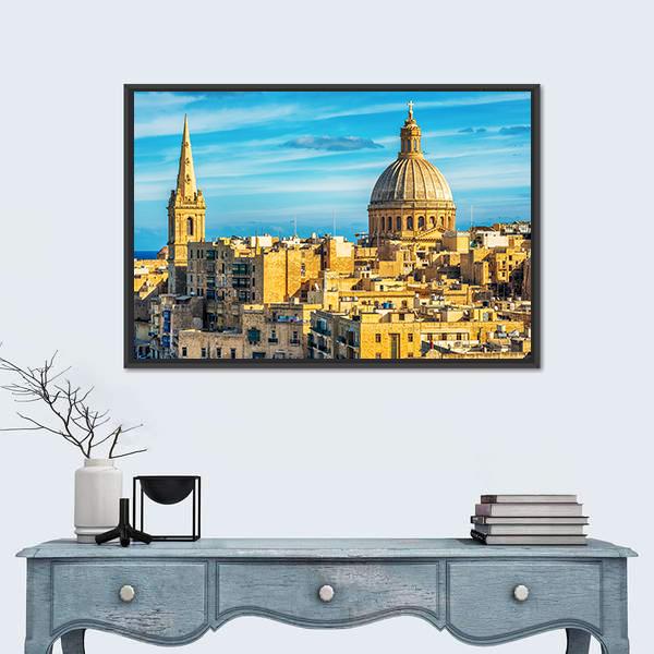 Valletta Malta View Canvas Wall Art-1 Piece-Floating Frame-24" x 16"-Tiaracle
