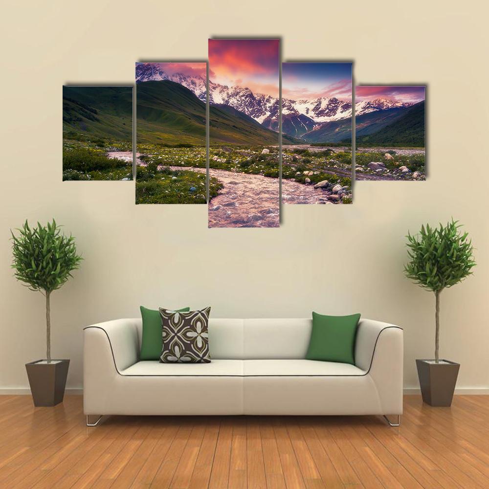 Mt Shkhara Georgia Canvas Wall Art-5 Star-Gallery Wrap-62" x 32"-Tiaracle