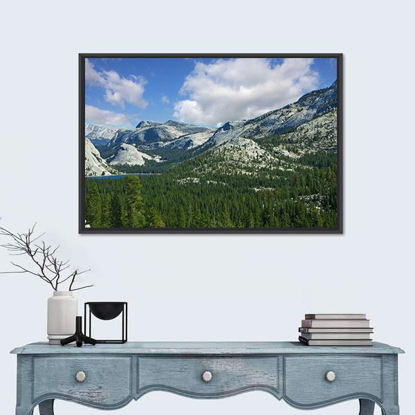 Valley In Mountain Park Yosemite Canvas Wall Art-1 Piece-Floating Frame-24" x 16"-Tiaracle